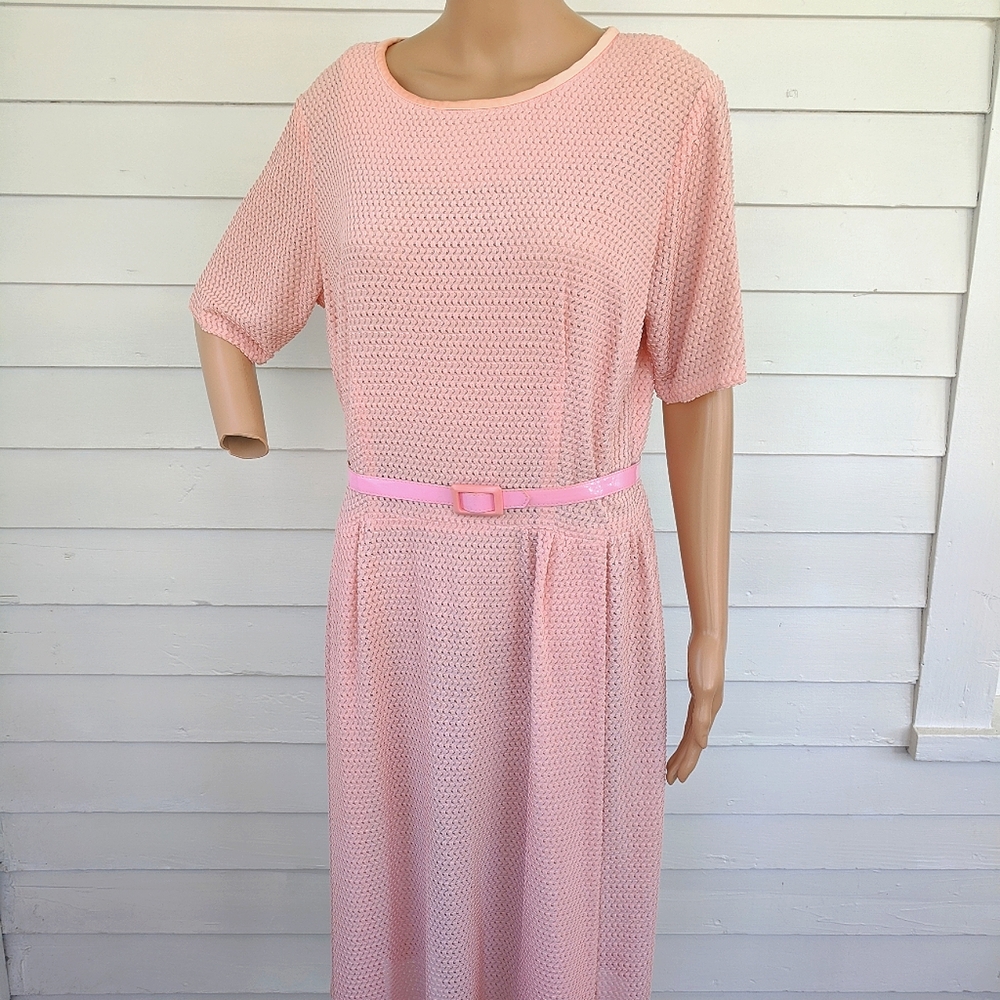 40s Pink Dress Short Sleeve Vintage 32 Waist L XL